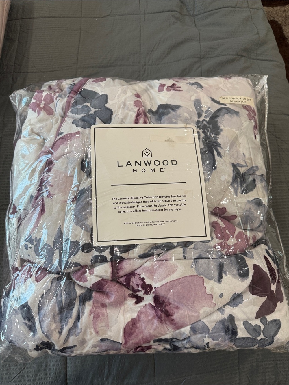 Floral Quilted Comforter - White with Purple & Blue Flowers